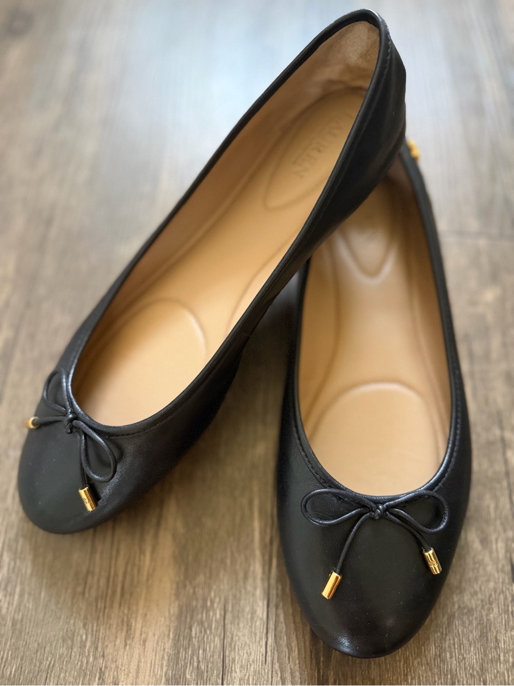 Lauren Ralph Lauren Black Jayna Nappa Leather Slip-On Flats Ballerina Shoes 8.5